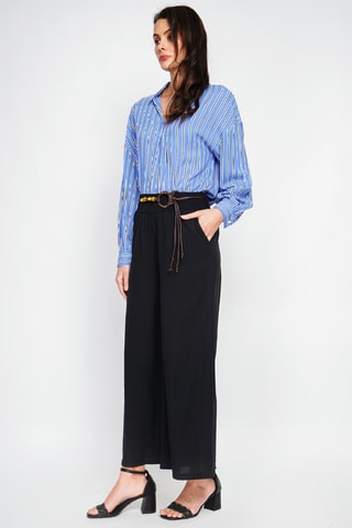 Pantalon taille haute en lin - Noir