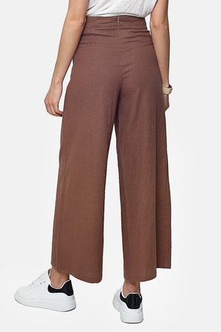 Pantalon wide legs en lin 
Marron