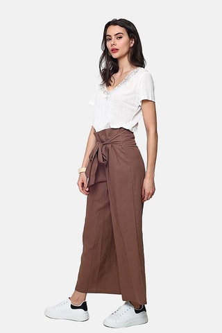 Pantalon wide legs en lin 
Marron