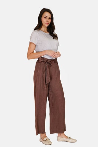 Pantalon wide legs en lin 
Marron
