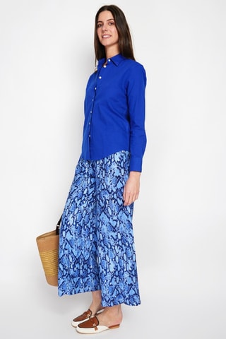 Pantalon taille haute en lin - Bleu