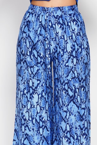 Pantalon taille haute en lin - Bleu