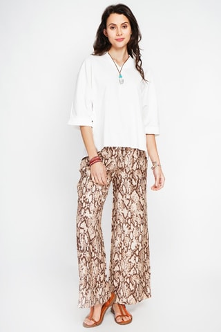 Pantalon taille haute en lin - Camel