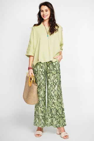 Pantalon taille haute en lin - Kaki clair