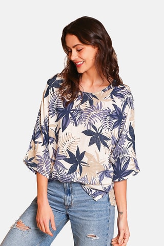 Top en lin - Bleu et beige