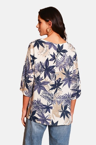 Top en lin - Bleu et beige