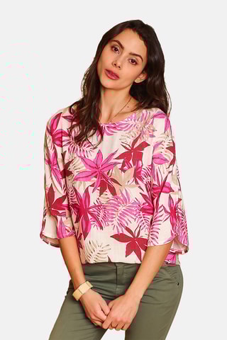 Top en lin - Fuschia et beige