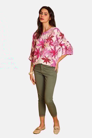 Top en lin - Fuschia et beige