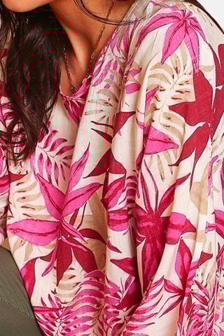Top en lin - Fuschia et beige
