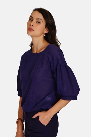 Top en lin 
Bleu