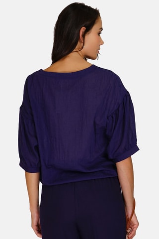 Top en lin 
Bleu