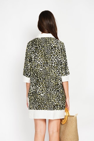 Robe droite en lin - Kaki et blanc