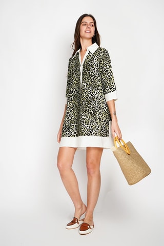 Robe droite en lin - Kaki et blanc