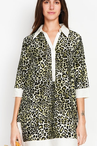 Robe droite en lin - Kaki et blanc