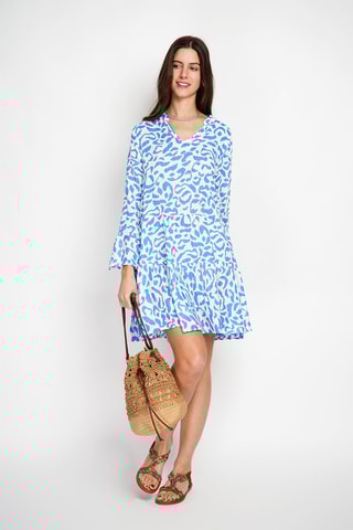 Robe patineuse en lin - Blanc et ciel