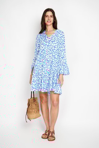 Robe patineuse en lin - Blanc et ciel