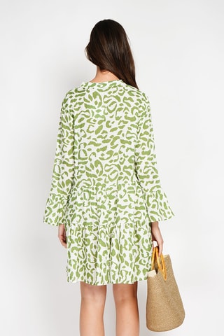 Robe patineuse en lin - Vert et blanc