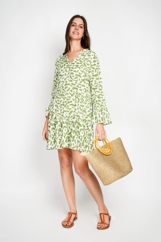Robe patineuse en lin - Vert et blanc