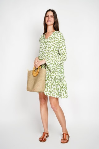 Robe patineuse en lin - Vert et blanc