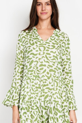 Robe patineuse en lin - Vert et blanc