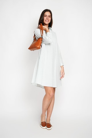Robe trapèze en lin - Vert clair et blanc