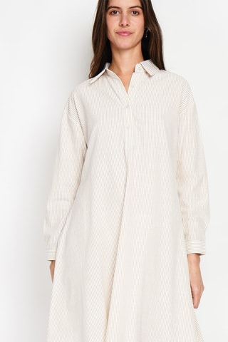 Robe trapèze en lin - Beige et écru