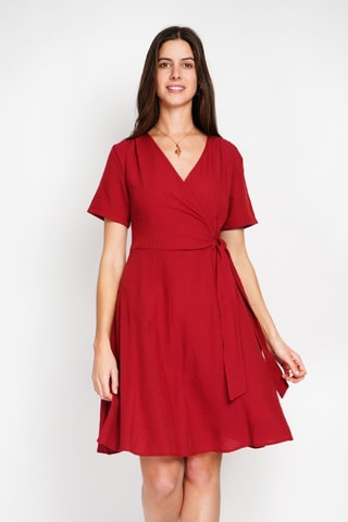 Robe portefeuille en lin - Rouge