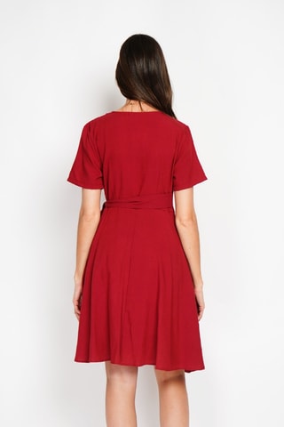 Robe portefeuille en lin - Rouge