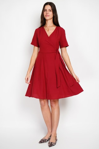 Robe portefeuille en lin - Rouge