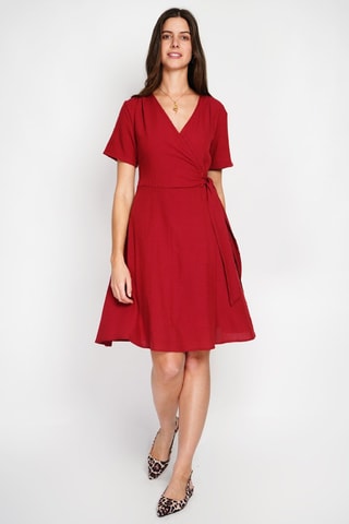 Robe portefeuille en lin - Rouge