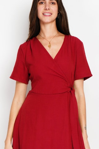 Robe portefeuille en lin - Rouge