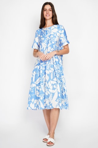 Robe patineuse en lin - Bleu clair et écru