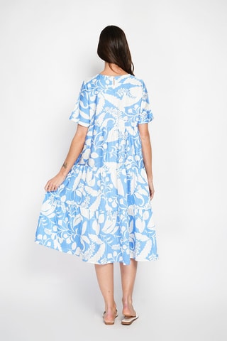 Robe patineuse en lin - Bleu clair et écru