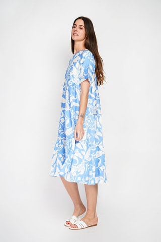 Robe patineuse en lin - Bleu clair et écru
