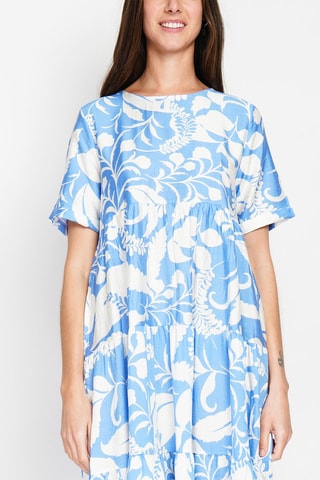 Robe patineuse en lin - Bleu clair et écru