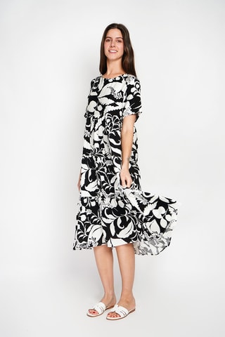 Robe patineuse en lin - Noir et écru
