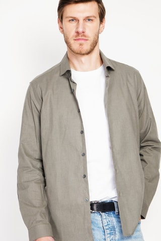 Chemise slim en lin - Kaki