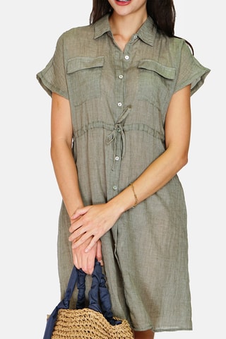 Robe chemise en lin 
Vert