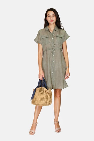 Robe chemise en lin 
Vert