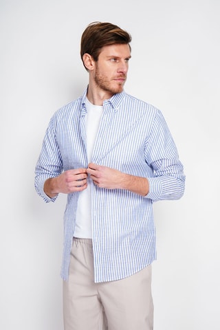 Chemise en lin - Bleu marine et blanc