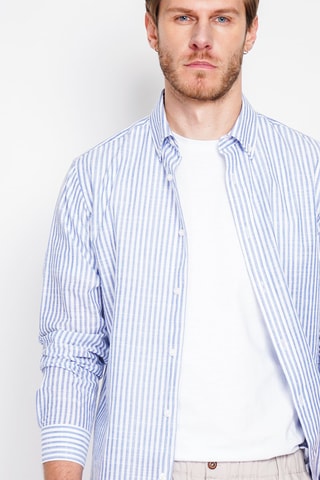Chemise en lin - Bleu marine et blanc