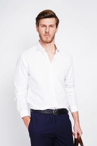Chemise slim en lin - Blanc