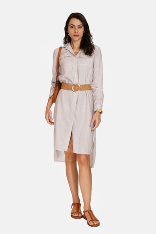 Robe chemise en lin 
Beige