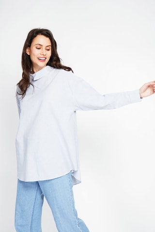 Blouse en lin - Bleu marine et blanc