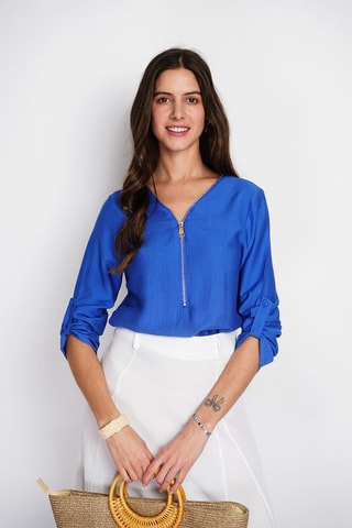 Blouse en lin - Bleu roi