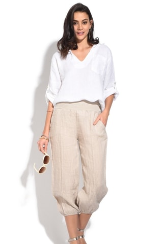 Pantacourt droit en lin - Beige