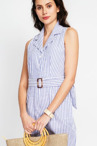 Combinaison sans manches en lin - Bleu marine