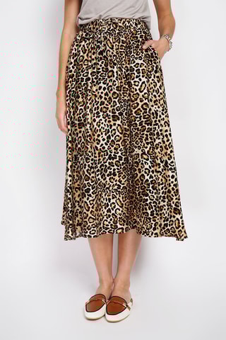 Jupe midi en lin - Camel et noir