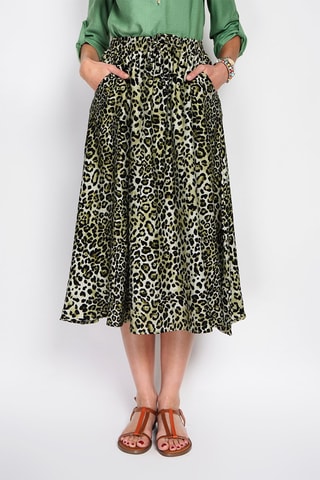 Jupe midi en lin - Kaki et noir