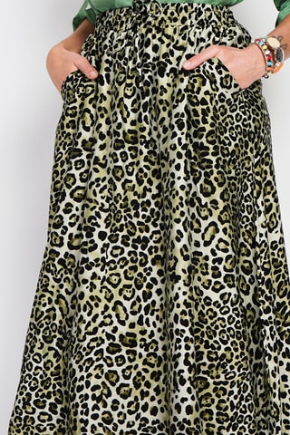 Jupe midi en lin - Kaki et noir